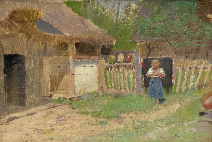 Framed Print : Girl in a Farmyard, 1880-1900. Creator: Ladislav Mednyanszky Framed Print : Girl in a Farmyard, 1880-1900. Creator: Ladislav Mednyanszky