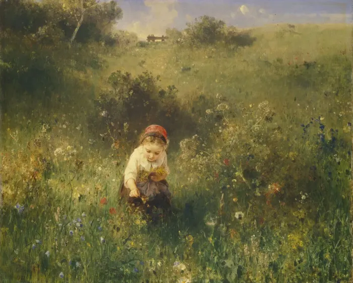 Framed Print : Girl in a Field, 1857. Creator: Knaus, Ludwig (1829-1910) Framed Print : Girl in a Field, 1857. Creator: Knaus, Ludwig (1829-1910)