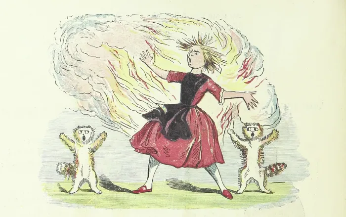 Framed Print : Girl on fire - scene from The Dreadful Story Of The Girl And The Lucifer Matches, 1856. Creator: Unknown Framed Print : Girl on fire - scene from The Dreadful Story Of The Girl And The Lucifer Matches, 1856. Creator: Unknown