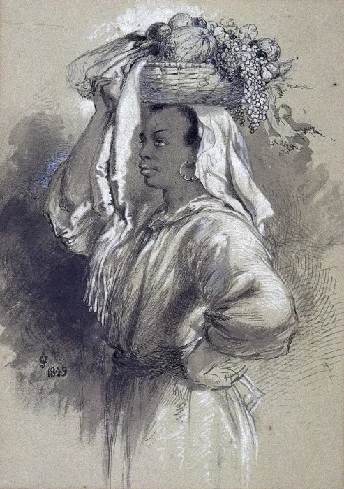 Framed Print : Girl with Fruit, 1849. Artist: Sir John Gilbert