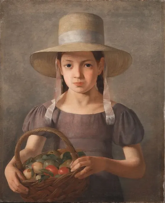 Framed Print : A Girl with Fruits in a Basket, 1825-1828. Creator: Constantin Hansen