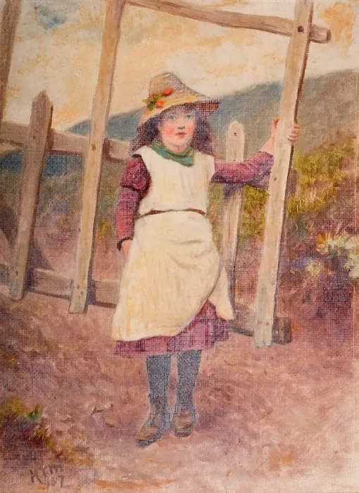 Framed Print : Girl at a Gate, 1887. Creator: Henry Turner Munns Framed Print : Girl at a Gate, 1887. Creator: Henry Turner Munns