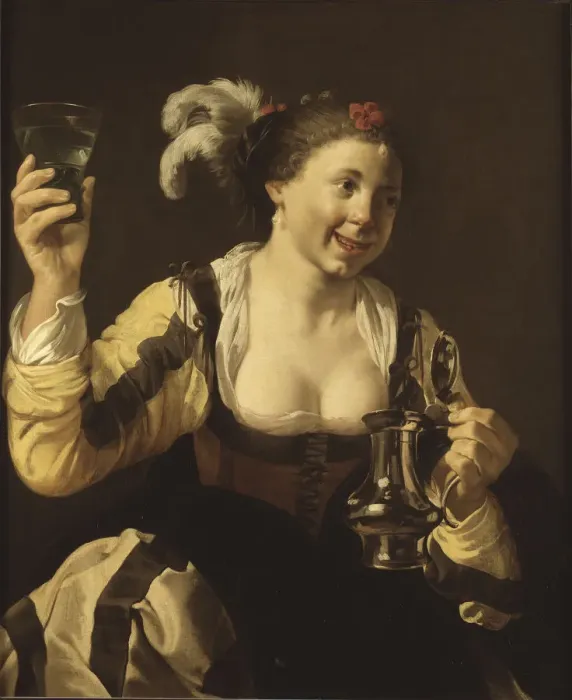 Framed Print : A Girl Holding a Glass (Taste. From the Series The Five Senses), 1620s Framed Print : A Girl Holding a Glass (Taste. From the Series The Five Senses), 1620s