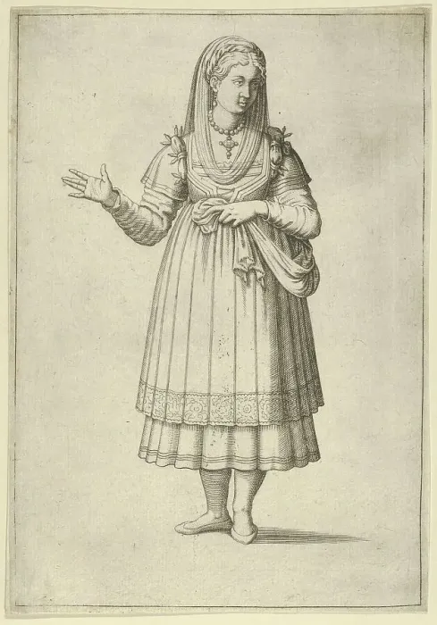 Framed Print : Girl from the Island of Paros, from Les quatre premiers livres des navigations et pérégri... 1568. Creator: Anon Framed Print : Girl from the Island of Paros, from Les quatre premiers livres des navigations et pérégri... 1568. Creator: Anon