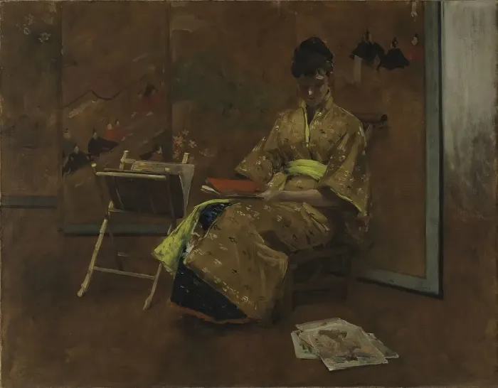 Framed Print : A Girl in Japanese Gown. The Kimono, 1887. Creator: William Merritt Chase Framed Print : A Girl in Japanese Gown. The Kimono, 1887. Creator: William Merritt Chase