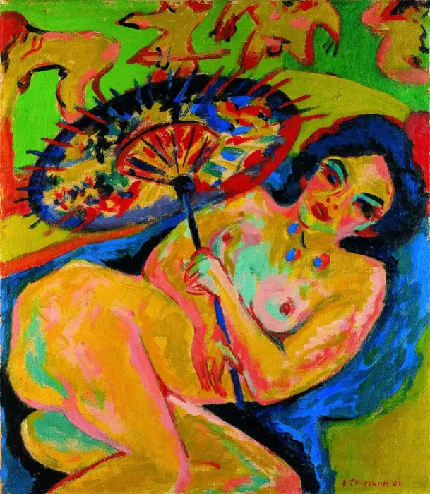 Framed Print : Girl under a Japanese Umbrella, c. 1909. Artist: Kirchner, Ernst Ludwig (1880-1938) Framed Print : Girl under a Japanese Umbrella, c. 1909. Artist: Kirchner, Ernst Ludwig (1880-1938)