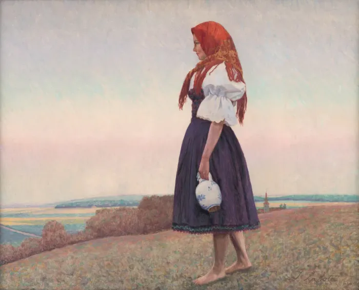 Framed Print : A girl with a jug, 1920s. Creator: Zabota, Ivan (1877-1939) Framed Print : A girl with a jug, 1920s. Creator: Zabota, Ivan (1877-1939)