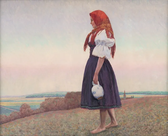 Framed Print : Girl with a jug, c1920-1929. Creator: Ivan Zabota Framed Print : Girl with a jug, c1920-1929. Creator: Ivan Zabota