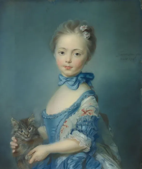 Framed Print : A Girl with a Kitten, 1745. Artist: Perronneau, Jean-Baptiste (1715-1783) Framed Print : A Girl with a Kitten, 1745. Artist: Perronneau, Jean-Baptiste (1715-1783)