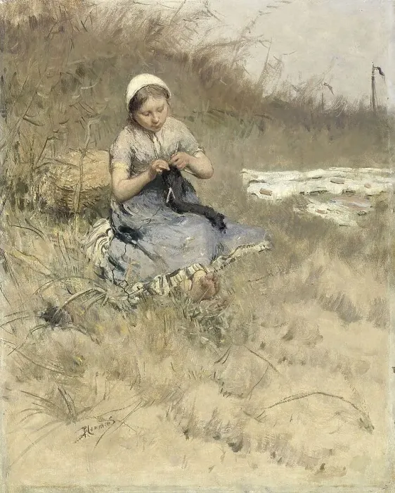 Framed Print : Girl Knitting, 1885-1886. Creator: Bernardus Johannes Blommers Framed Print : Girl Knitting, 1885-1886. Creator: Bernardus Johannes Blommers