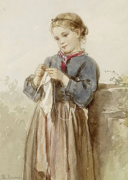 Girl Knitting, c1860. Creator: Philipp Rumpf