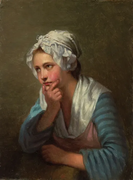 Framed Print : Girl Leaning on Her Hand, copy of detail in Jean-Baptiste Greuze's painting... 1870-1873. Creator: Ida Silfverberg Framed Print : Girl Leaning on Her Hand, copy of detail in Jean-Baptiste Greuze's painting... 1870-1873. Creator: Ida Silfverberg