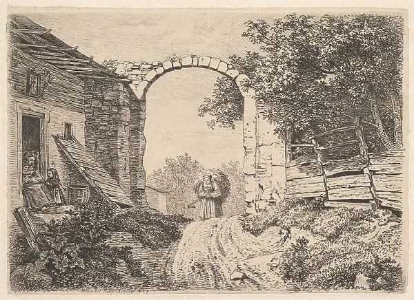 Girl with a Load of Hay, Outside of Thorbogen, 1817. Creator: Johann Christian Erhard