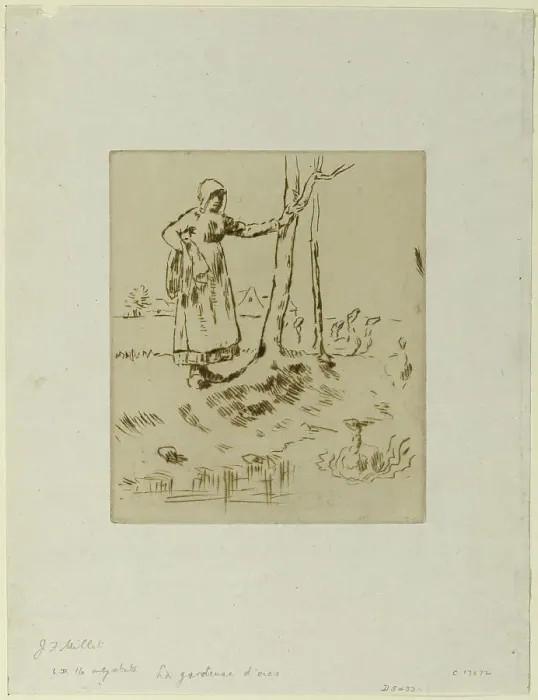 Framed Print : A Girl Minding Geese, 1855–56. Creator: Jean Francois Millet Framed Print : A Girl Minding Geese, 1855–56. Creator: Jean Francois Millet