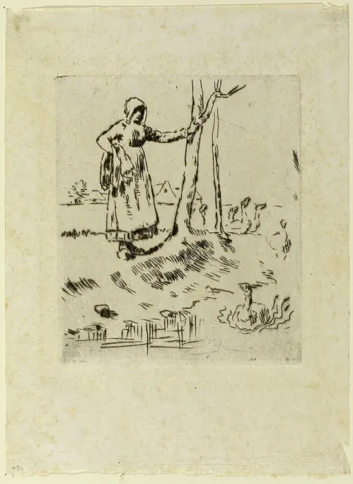 Framed Print : A Girl Minding Geese, 1855–56. Creator: Jean Francois Millet Framed Print : A Girl Minding Geese, 1855–56. Creator: Jean Francois Millet