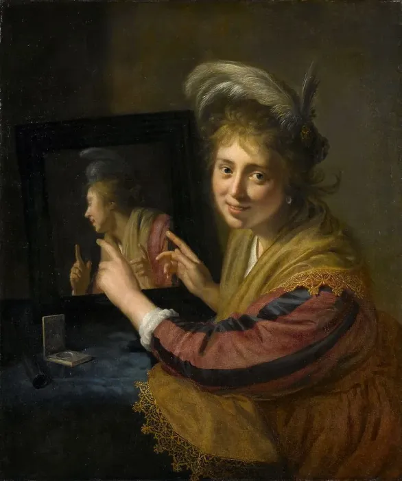 Framed Print : Girl at the Mirror, 1632. Creator: Paulus Moreelse Framed Print : Girl at the Mirror, 1632. Creator: Paulus Moreelse