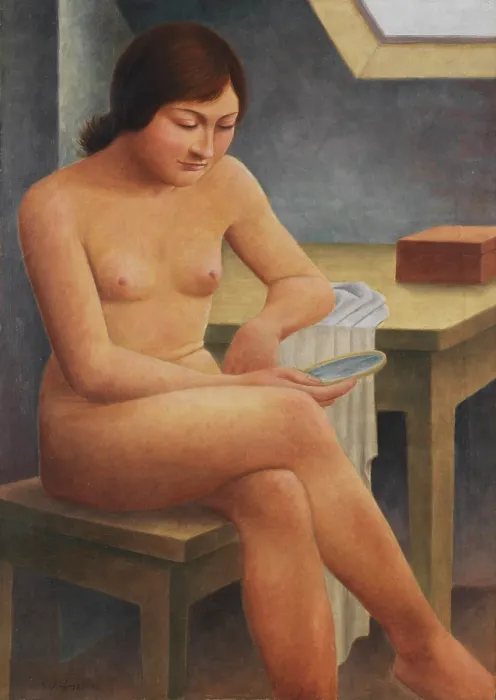 Framed Print : Girl with Mirror, 1930. Creator: Schrimpf, Georg (1889-1939) Framed Print : Girl with Mirror, 1930. Creator: Schrimpf, Georg (1889-1939)
