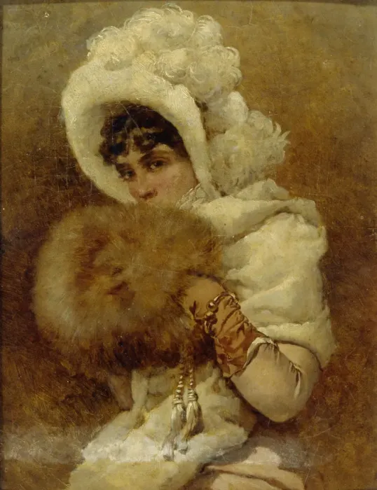 Framed Print : Girl with a Muff, 1884. Artist: Makovsky, Vladimir Yegorovich (1846-1920) Framed Print : Girl with a Muff, 1884. Artist: Makovsky, Vladimir Yegorovich (1846-1920)