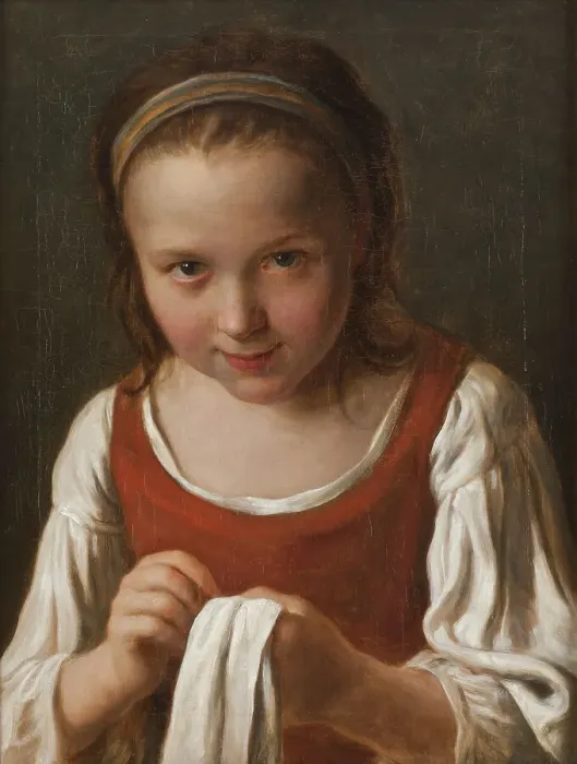 Framed Print : Girl with Needle-work, mid-18th century. Creator: Pietro Rotari Framed Print : Girl with Needle-work, mid-18th century. Creator: Pietro Rotari