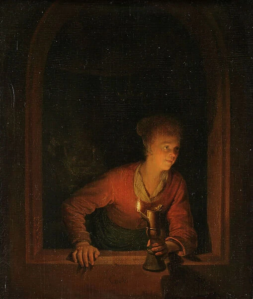 Girl with an Oil Lamp at a Window, 1645-1675. Creator: Gerrit Dou