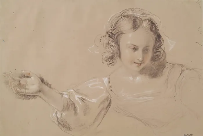 Framed Print : Girl with Outstretched Arm - Study for Dick Whittington and His Cat, c1836. Creator: William Allan Framed Print : Girl with Outstretched Arm - Study for Dick Whittington and His Cat, c1836. Creator: William Allan