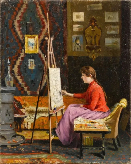 Framed Print : Girl Painter and Her Studio. Artist: Pasha (Pasa), Halil (1857-1939) Framed Print : Girl Painter and Her Studio. Artist: Pasha (Pasa), Halil (1857-1939)