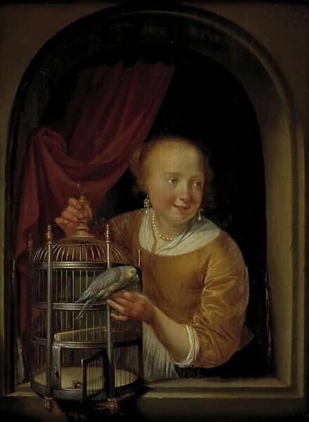 Girl with a Parrot, 1655-1691. Creator: Pieter Cornelisz. van Slingeland