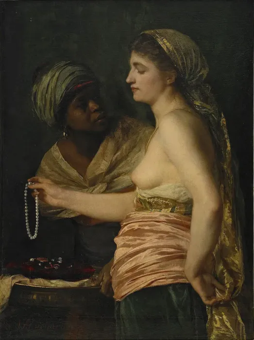 Framed Print : Girl with a Pearl Necklace, 1874. Artist: Blanchard, Edouard-Theophile (1844-1879) Framed Print : Girl with a Pearl Necklace, 1874. Artist: Blanchard, Edouard-Theophile (1844-1879)