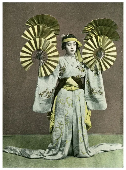 Framed Print : Girl performing a fan dance, Japan, 1904 Framed Print : Girl performing a fan dance, Japan, 1904