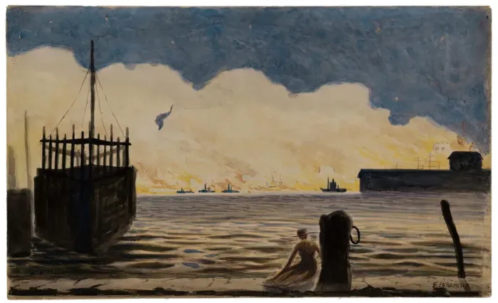 Framed Print : Girl on a Pier, c. 1900. Creator: Louis Michel Eilshemius Framed Print : Girl on a Pier, c. 1900. Creator: Louis Michel Eilshemius