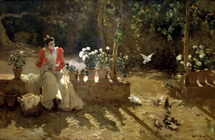 Framed Print : Girl with pigeons, oil, 1900 Ricardo Brugada Framed Print : Girl with pigeons, oil, 1900 Ricardo Brugada