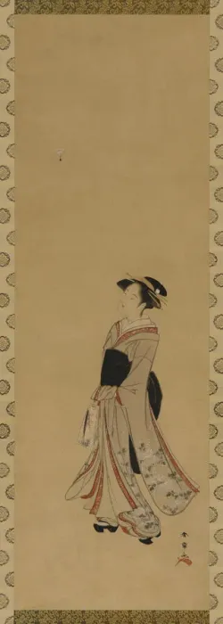 Framed Print : A girl playing battledore and shuttlecock, Edo period, 18th century. Creator: Shunsho Framed Print : A girl playing battledore and shuttlecock, Edo period, 18th century. Creator: Shunsho