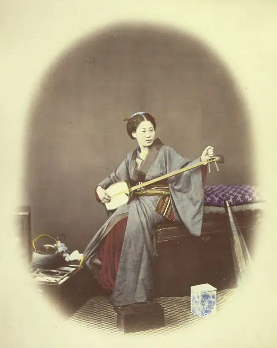 Framed Print : Girl Playing the Samisen, 1866-1867. Creator: Felice Beato Framed Print : Girl Playing the Samisen, 1866-1867. Creator: Felice Beato