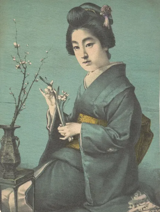 Framed Print : Girl with Plum Blossoms, ca. 1900? Creators: Unknown, Hugechi Framed Print : Girl with Plum Blossoms, ca. 1900? Creators: Unknown, Hugechi