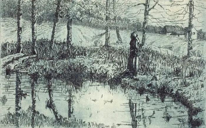 Framed Print : Girl by Pond, about 1883. Creator: Thomas Entriken Hibben Framed Print : Girl by Pond, about 1883. Creator: Thomas Entriken Hibben
