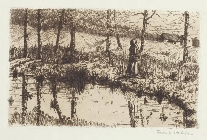 Framed Print : Girl by Pond, about 1883. Creator: Thomas Entriken Hibben Framed Print : Girl by Pond, about 1883. Creator: Thomas Entriken Hibben