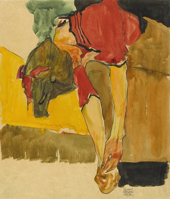 Framed Print : Girl Putting on Shoe, 1910. Creator: Schiele, Egon (1890-1918) Framed Print : Girl Putting on Shoe, 1910. Creator: Schiele, Egon (1890-1918)