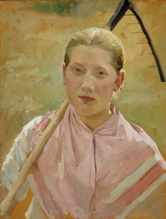 Framed Print : Girl with a Rake, Study for August, 1886. Creator: Albert Edelfelt Framed Print : Girl with a Rake, Study for August, 1886. Creator: Albert Edelfelt