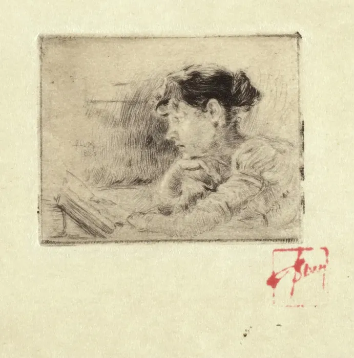 Framed Print : Girl Reading, 1883. Creator: Robert Frederick Blum Framed Print : Girl Reading, 1883. Creator: Robert Frederick Blum