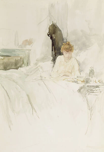 Girl Reading in Bed, 1879-1888. Creator: James Abbott McNeill Whistler