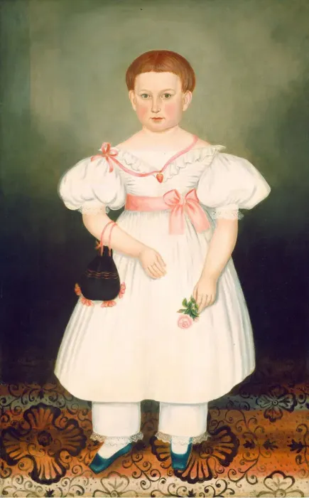 Framed Print : Girl with Reticule and Rose, c. 1840. Creator: Joseph Whiting Stock Framed Print : Girl with Reticule and Rose, c. 1840. Creator: Joseph Whiting Stock