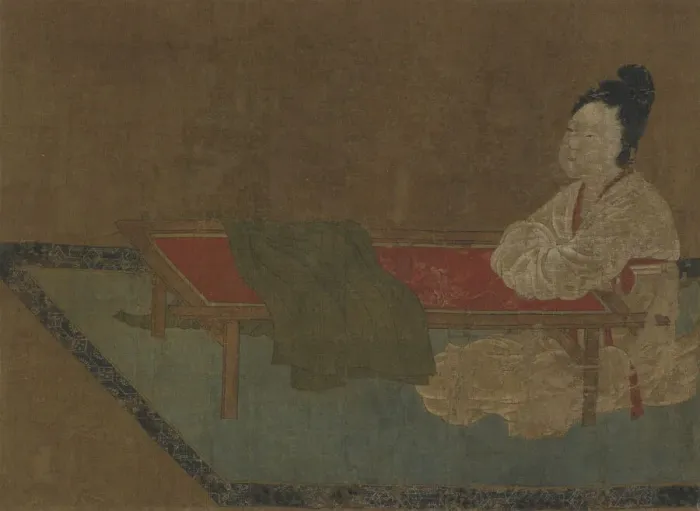 Framed Print : Girl seated at an embroidery frame, Ming dynasty, 15th century. Creator: Unknown Framed Print : Girl seated at an embroidery frame, Ming dynasty, 15th century. Creator: Unknown