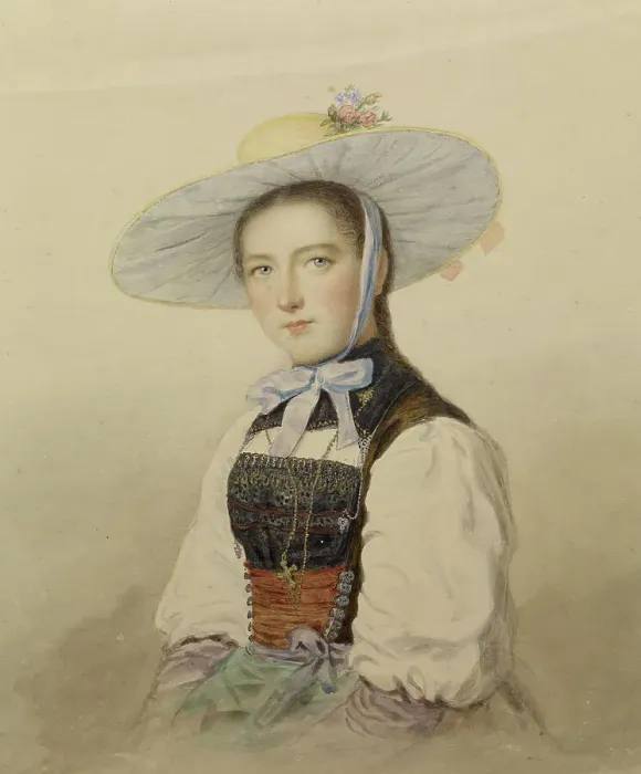 Framed Print : Girl in a Southern German Folk Costume, 19th century. Creator: Unknown Framed Print : Girl in a Southern German Folk Costume, 19th century. Creator: Unknown