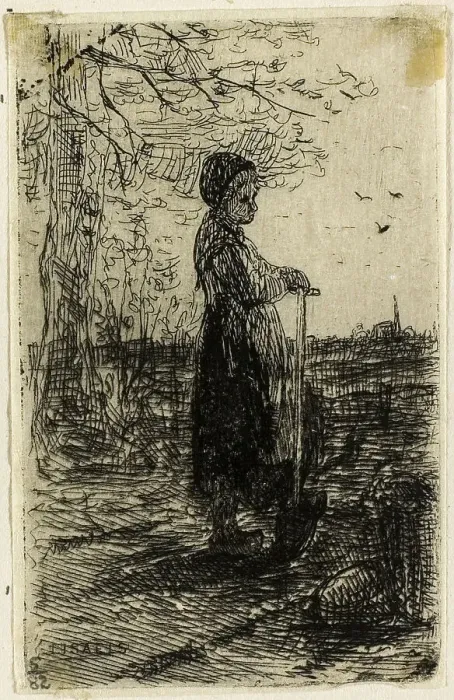 Framed Print : Girl with a Spade, 1873. Creator: Jozef Israels Framed Print : Girl with a Spade, 1873. Creator: Jozef Israels