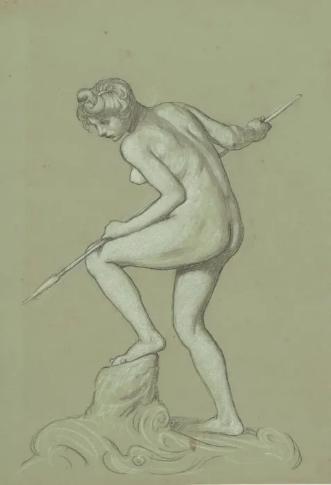 Framed Print : Girl Spearing Dolphin, c. 1900. Creator: Elihu Vedder Framed Print : Girl Spearing Dolphin, c. 1900. Creator: Elihu Vedder