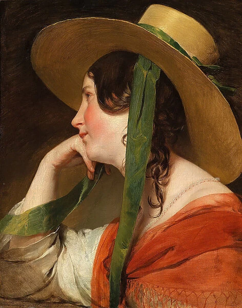 Girl with Straw Hat. Artist: Amerling, Friedrich Ritter von (1803-1887)