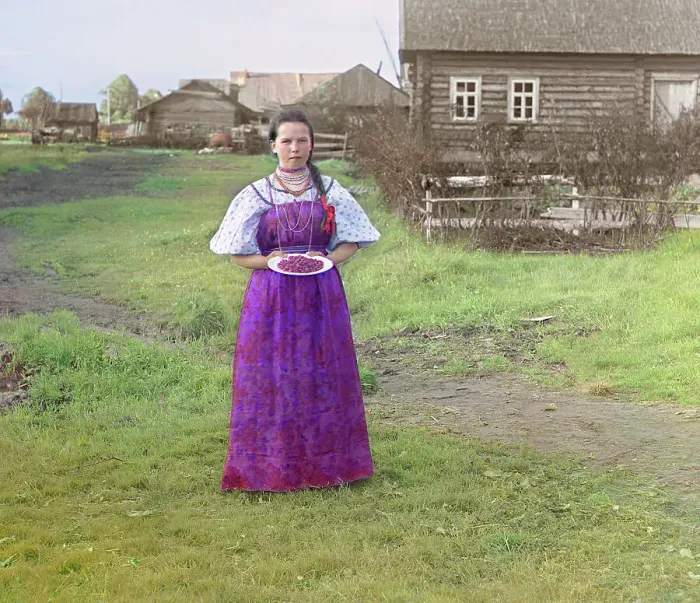 Framed Print : Girl with strawberries [Russian Empire], 1909. Creator: Sergey Mikhaylovich Prokudin-Gorsky