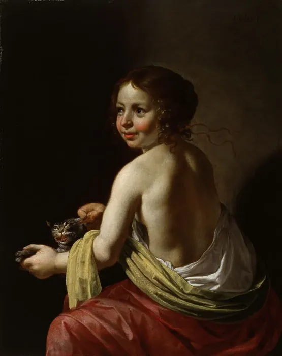 Framed Print : Girl Teasing a Cat, c1630. Creator: Jan van Bijlert Framed Print : Girl Teasing a Cat, c1630. Creator: Jan van Bijlert