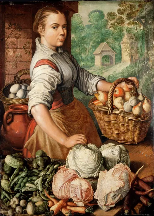 Framed Print : Girl with Vegetables, 1566. Creator: Beuckelaer, Joachim (ca. 1533-1574) Framed Print : Girl with Vegetables, 1566. Creator: Beuckelaer, Joachim (ca. 1533-1574)