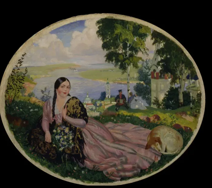 Framed Print : Girl At The Volga, 1915. Artist: Kustodiev, Boris Michaylovich (1878-1927) Framed Print : Girl At The Volga, 1915. Artist: Kustodiev, Boris Michaylovich (1878-1927)